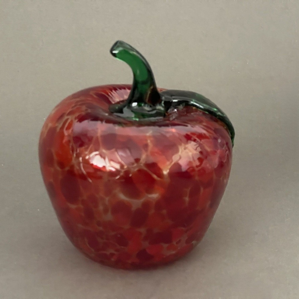 Glass Apple Red Green Paperweight Paperholder 4 3/4" tall